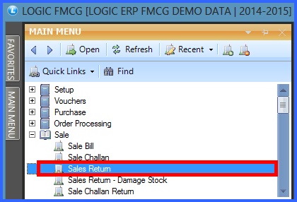 fmcg sales return menu